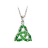 Silver plated, Green Enamel Trinity Knot Pendant with green and white crystals