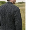 Back view of the charcoal Men's Irish Aran Wool Cardigan Sweater