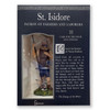 Front of the box for Saint Isidore Statue and Prayer Card
