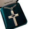 24" Cut Out Dove Sterling Silver Cross Necklace in gift box
