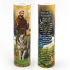 Front and back of the 2X8 LED St. Francis Candle