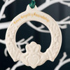 Belleek Claddagh Ornament hanging on a tree