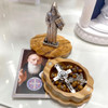Detail showing the St. Benedict Statue, Wood Rosary & Case and card