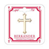Gold Plated Budded Cross Lapel Pin shown on display card