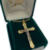 24IN Two Tone Crucifix Necklace with Flowers shown in the gift box