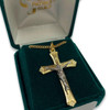 18IN Two Tone Crucifix Necklace with Flowers shown in the gift box