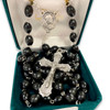 Black Wood Rosary with Scapular shown in the gift box