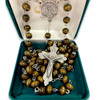 Round Brown Wood 4Way Rosary shown in a gift box