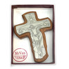 5-1/2IN Walnut Holy Trinity Wall Crucifix shown in the box7