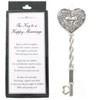 Gift box and reverse side of the Key to a Happy Marriage Ornament