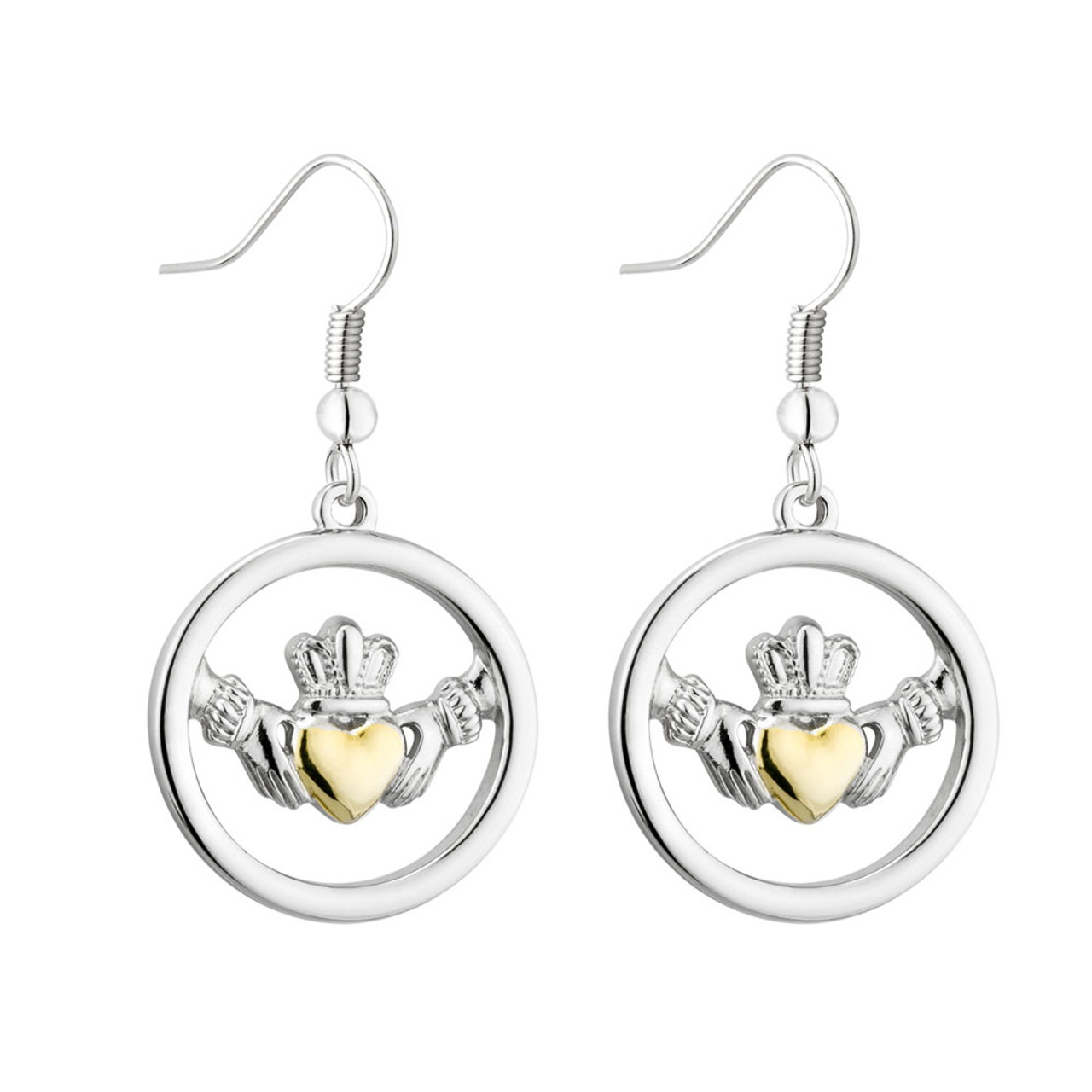 Large Two Toned Claddagh Earrings