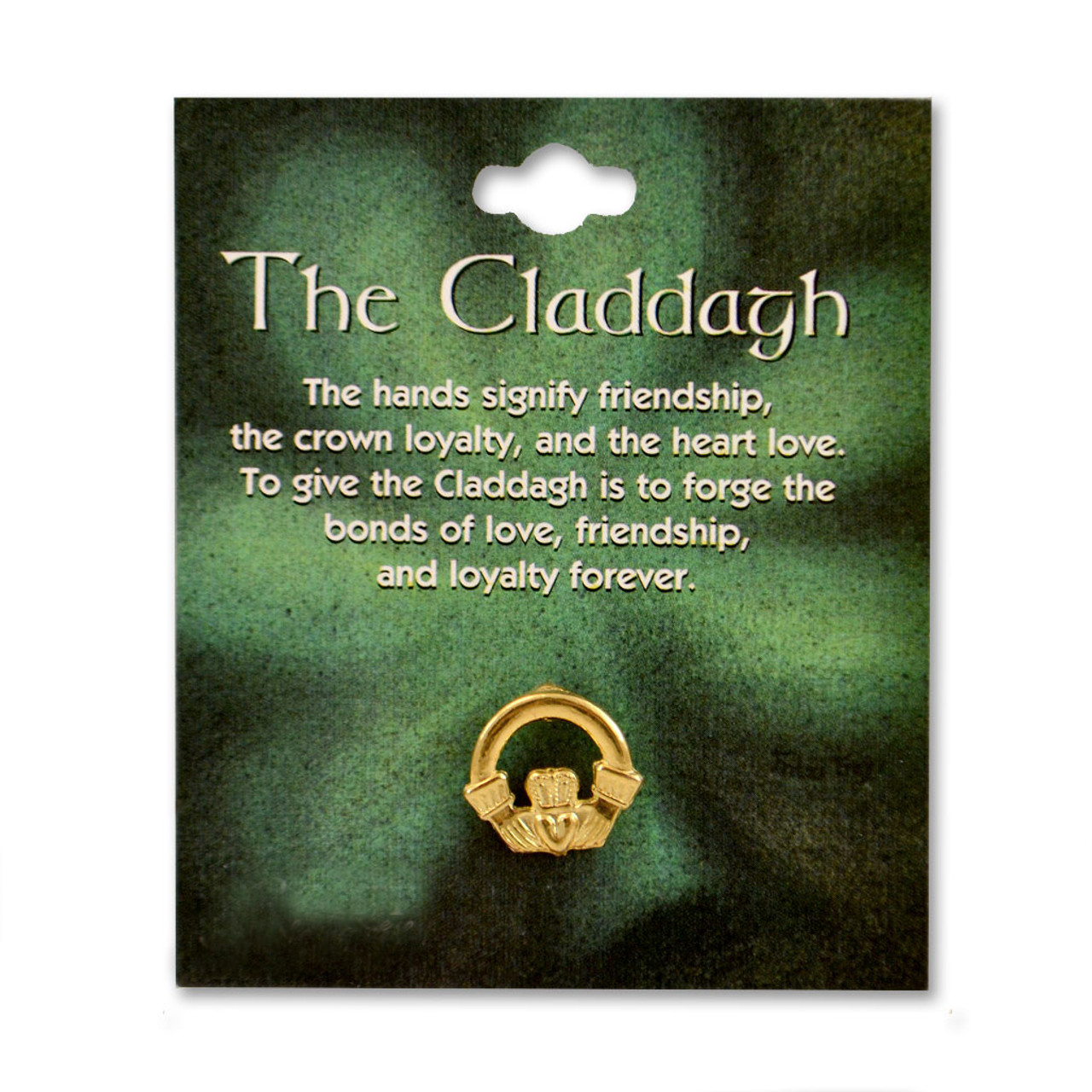 Gold Irish Claddagh Pin on Card