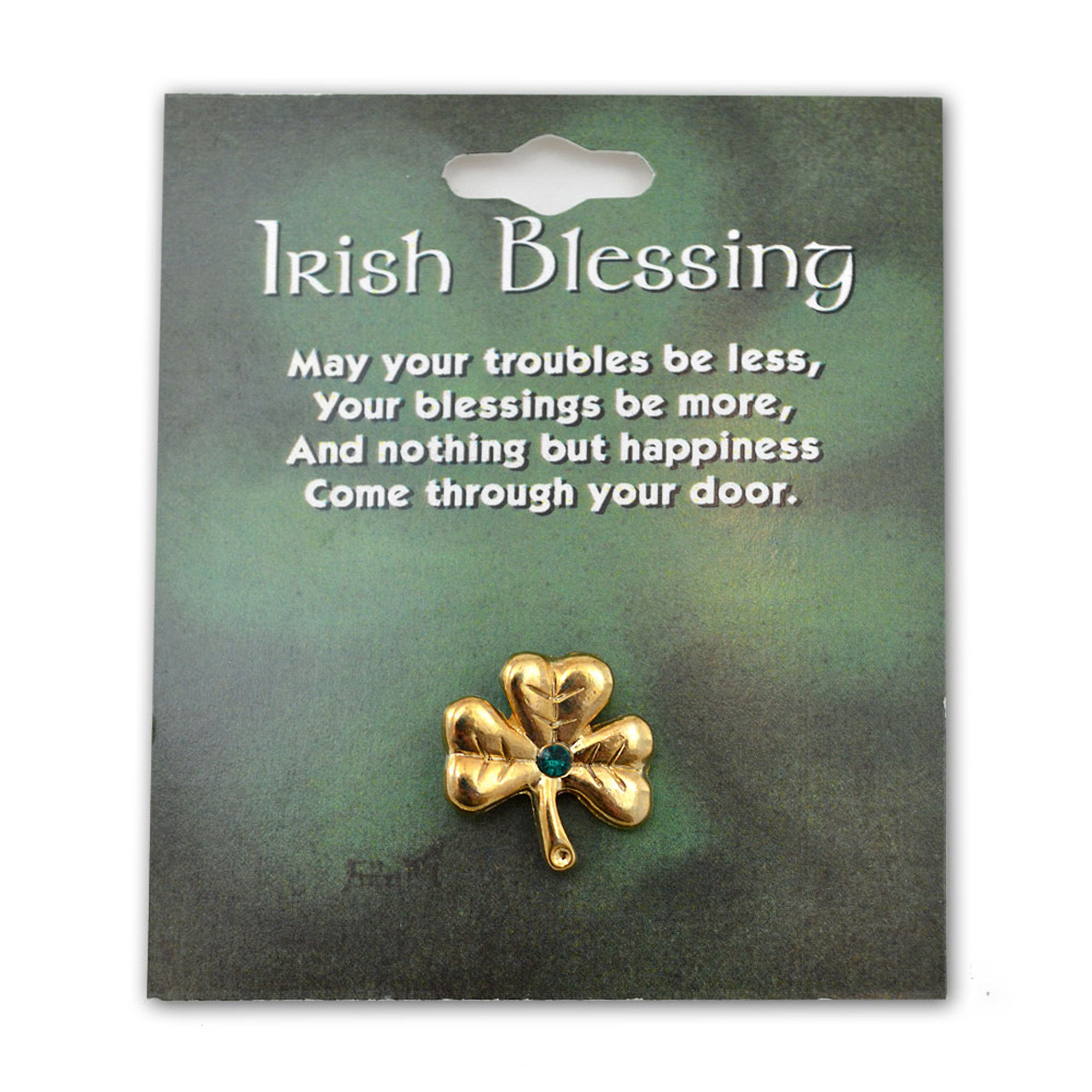 Shamrock Lapel Pin with Green Crystal