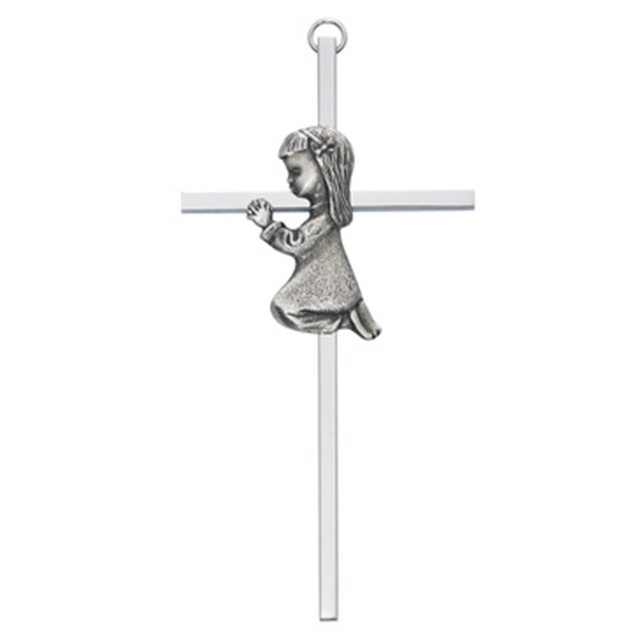 Nickel Plated Baby Girl Wall Cross 6"