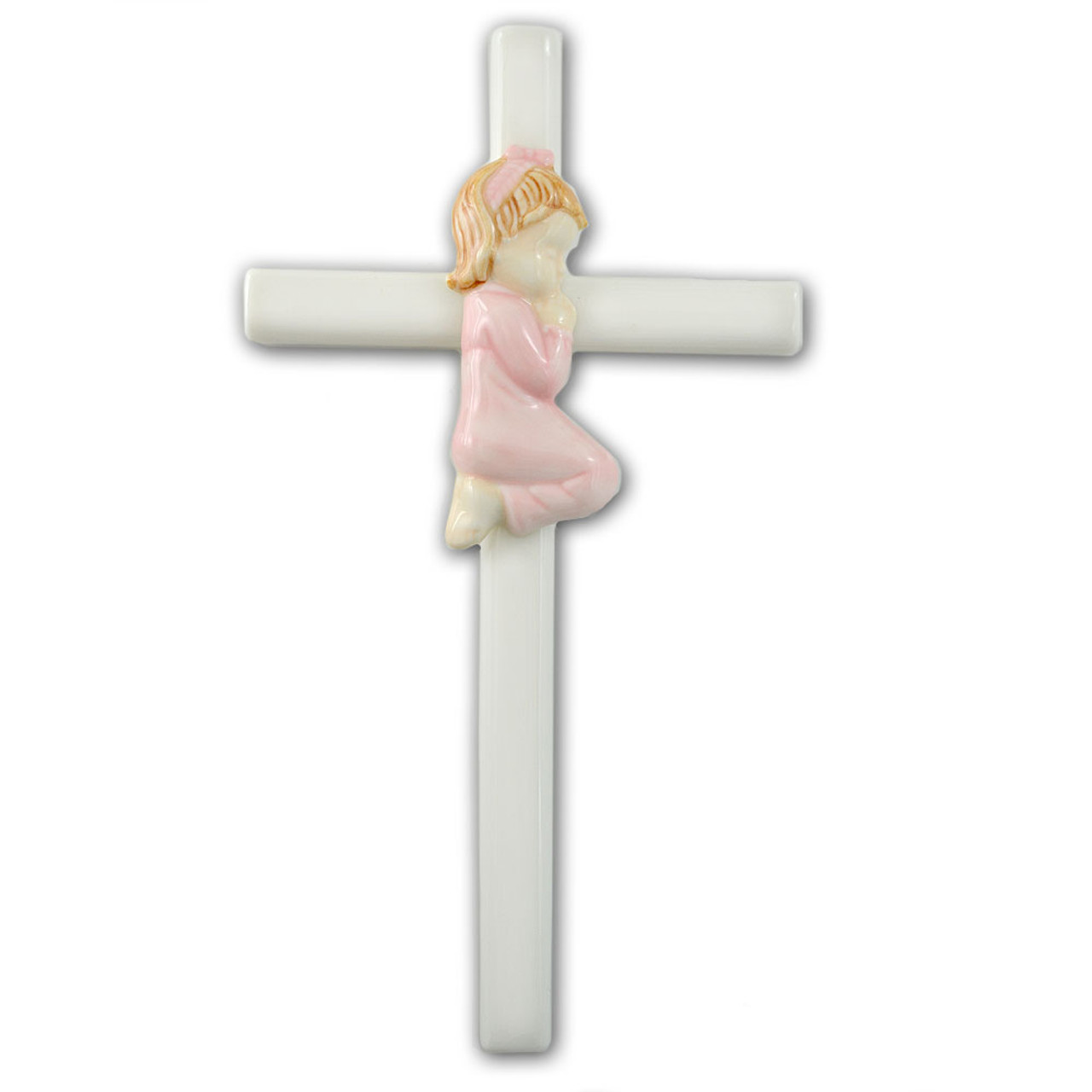 4 Inch Brass and Wood Praying Baby Girl Wall Cross