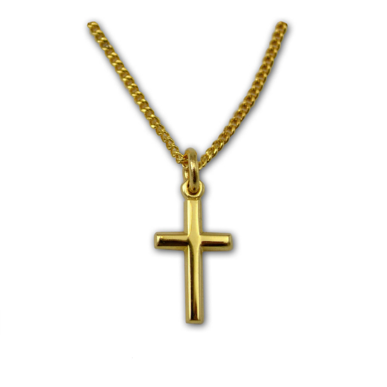 Women's or Boy's 14kt Gold Over Sterling Silver Plain Cross Necklace + 20  Inch Gold Plated Chain & Clasp