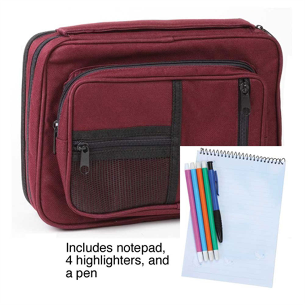 X-Large Burgundy Canvas Bible Cover & Organizer