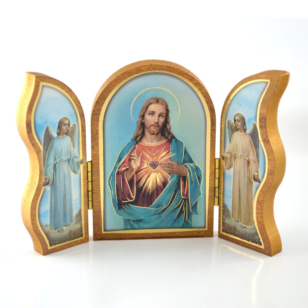 Sacred Heart 4 x 5 Inch Icon Triptych | St. Patrick's Guild
