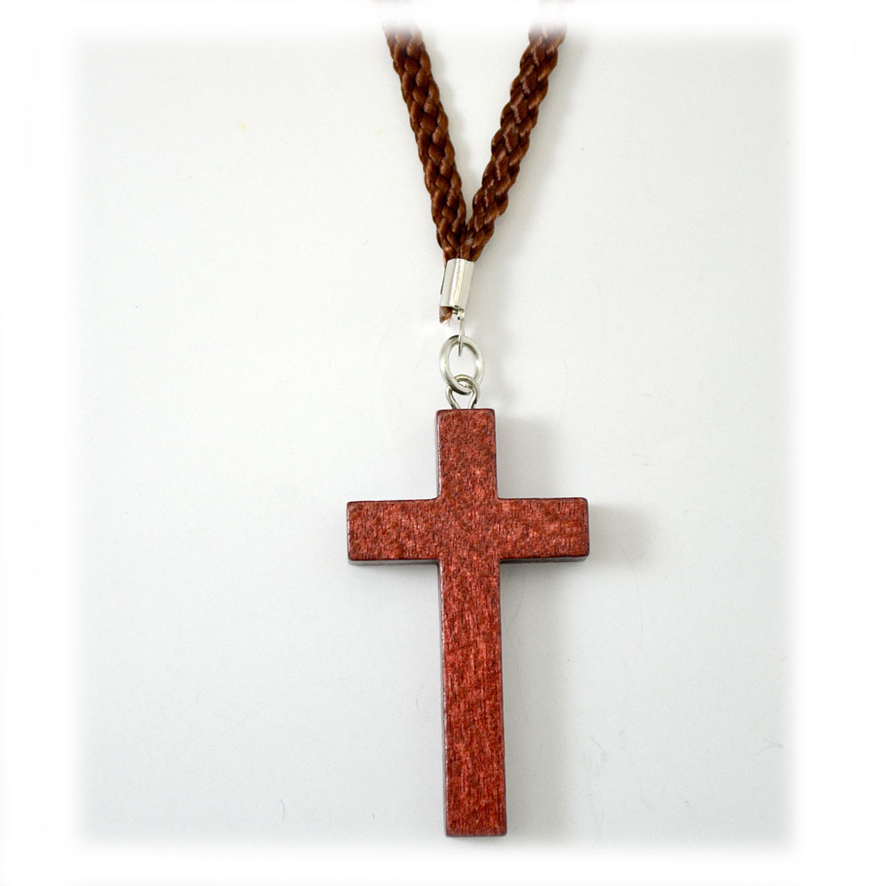 Saint Benedict Jatoba Wooden Gold Tone Crucifix Pendant Cord Necklace, –  Catholica Shop
