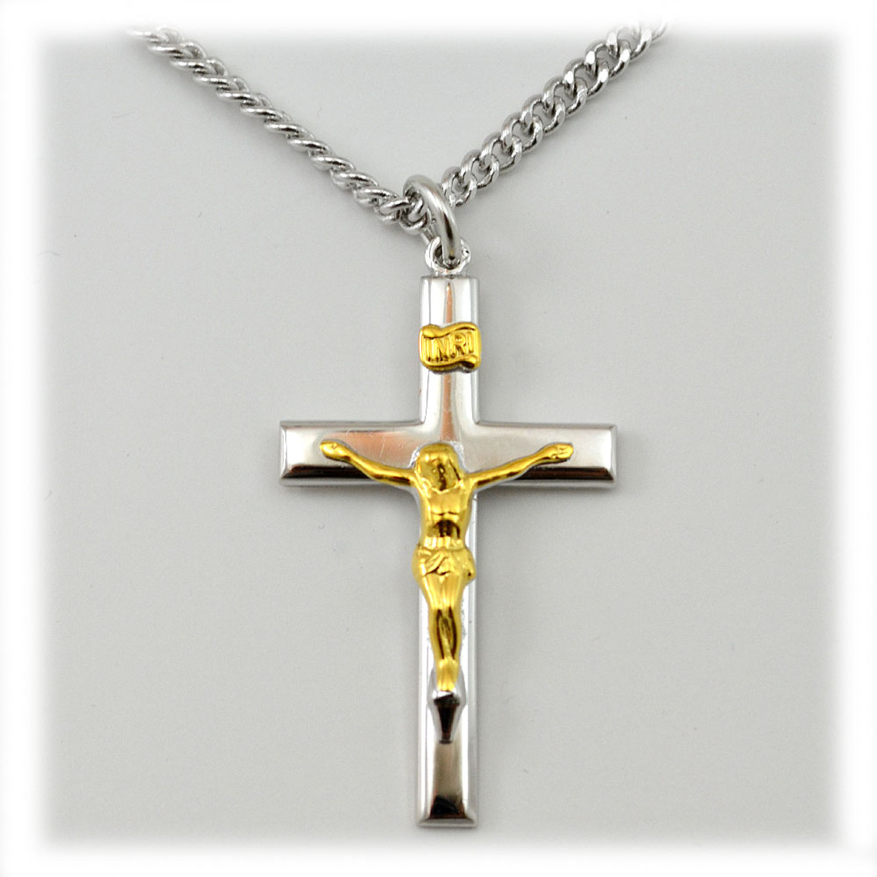Peoples Stainless Steel and 10K Gold Large Crucifix Pendant - 24.0
