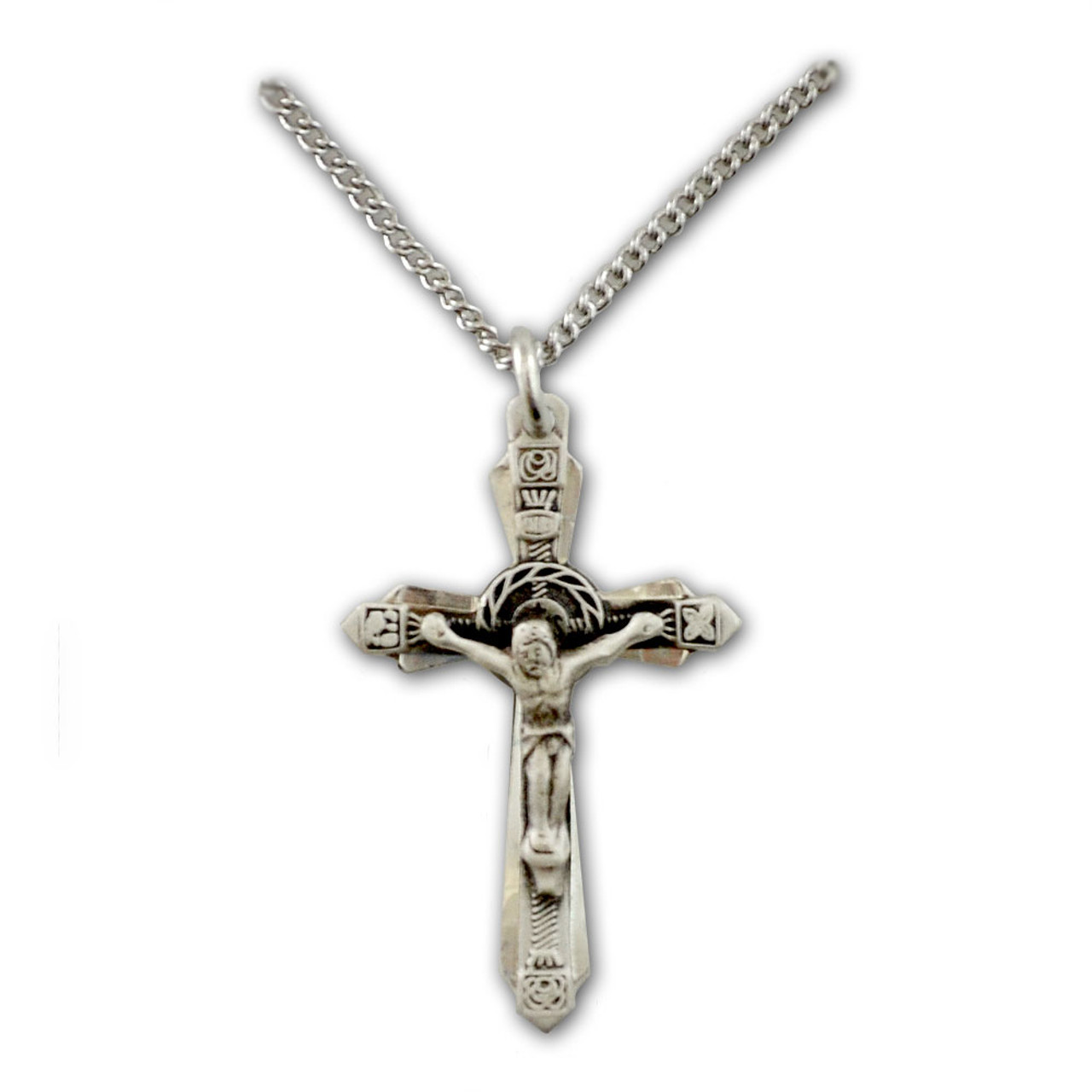 Sterling Women's Ornate Crucifix Necklace 18" Chain