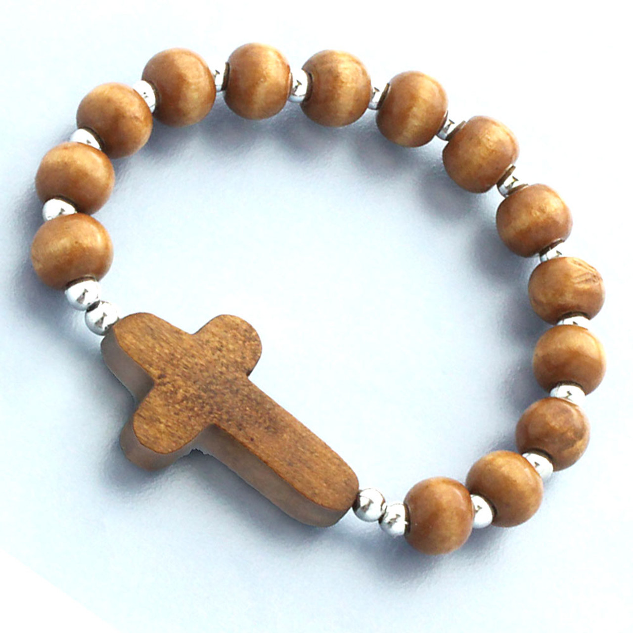 Stretch Brown Wood Bead Inspirational Bracelet