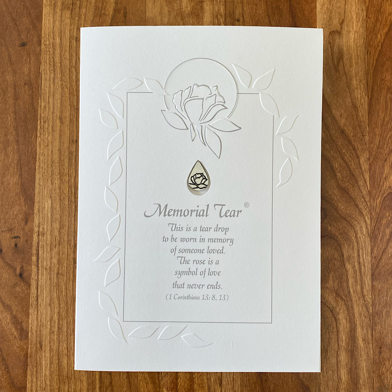 Sympathy Card with Memorial Tear Pin front