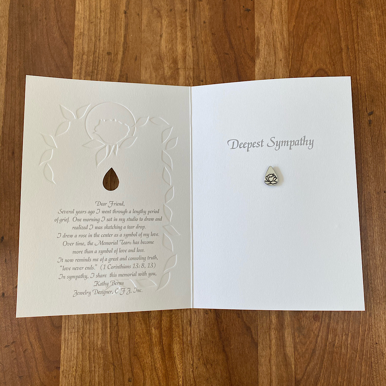 Sympathy Card with Memorial Tear Pin inside