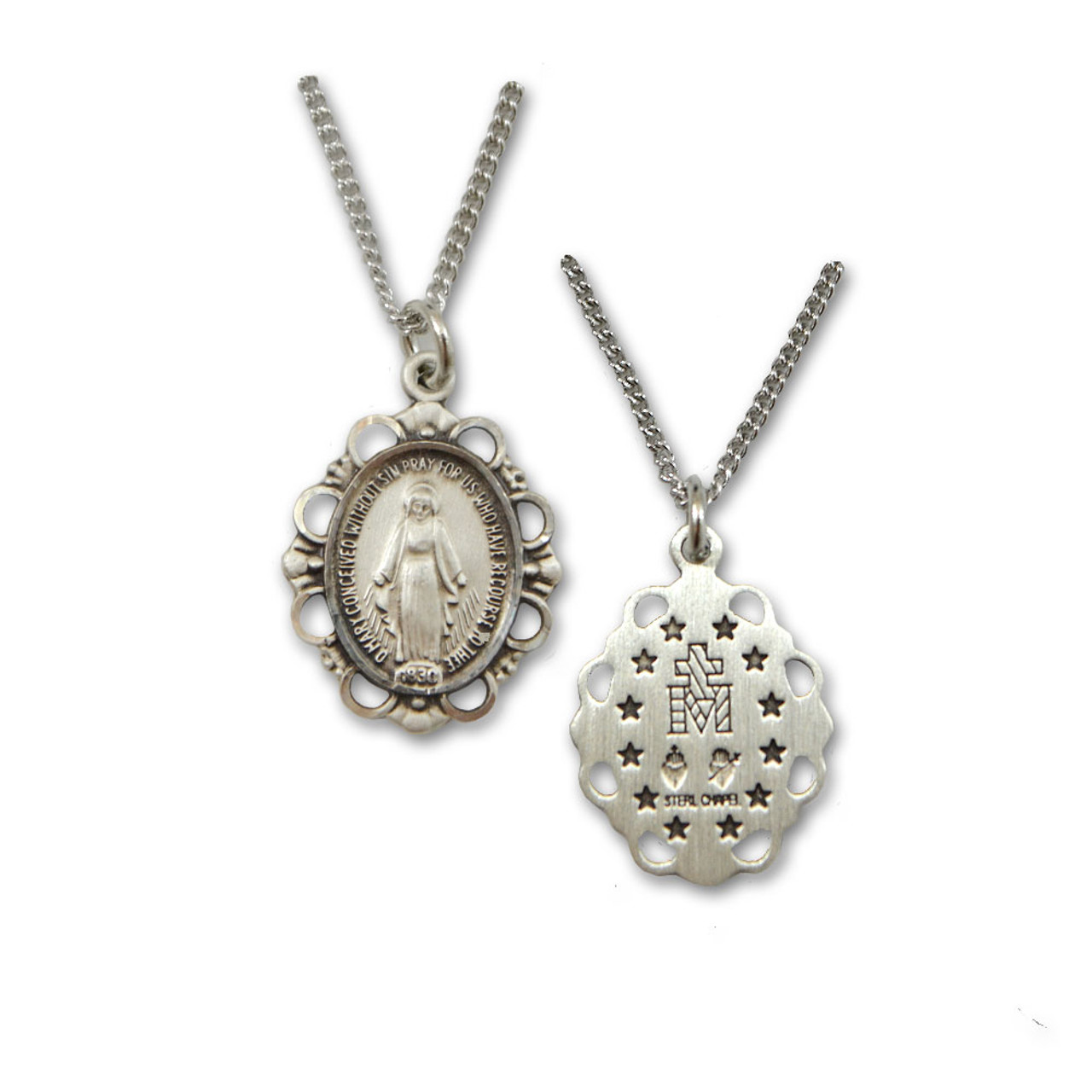 Sterling Miraculous Medal 18IN Chain