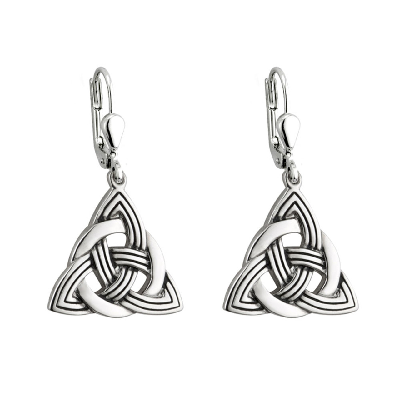 Rhodium Plated Trinity Knot Drop Earrings