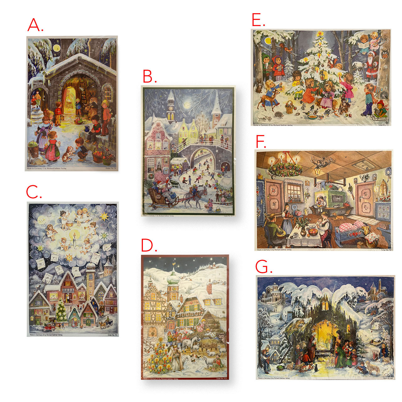 Assorted Paper Advent Calendars - 11.5 x 8.25 with mailing envelope