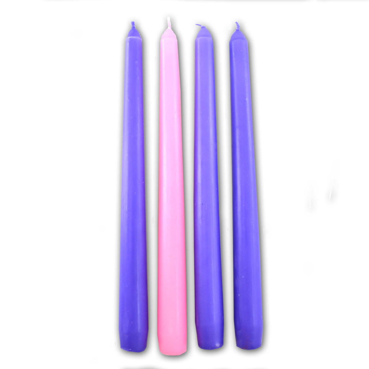 Advent Candles, 12" with 3 Purple and 1 Pink Candles in a Set of 4