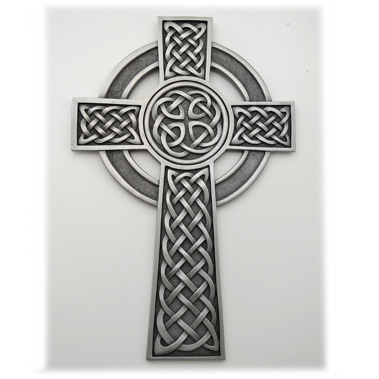 Celtic Wall Cross with Celtic Knot Pewter 8"