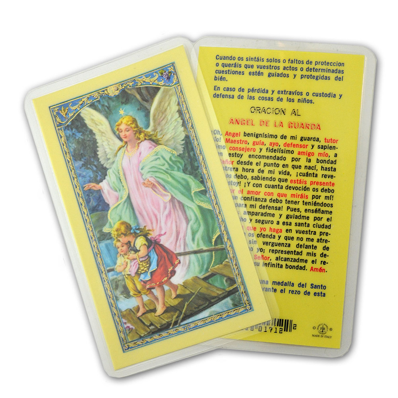 Spanish Guardian Angel Holy Card Laminated