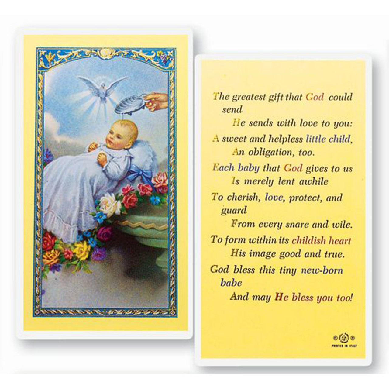 Baptism Holy Card Laminated