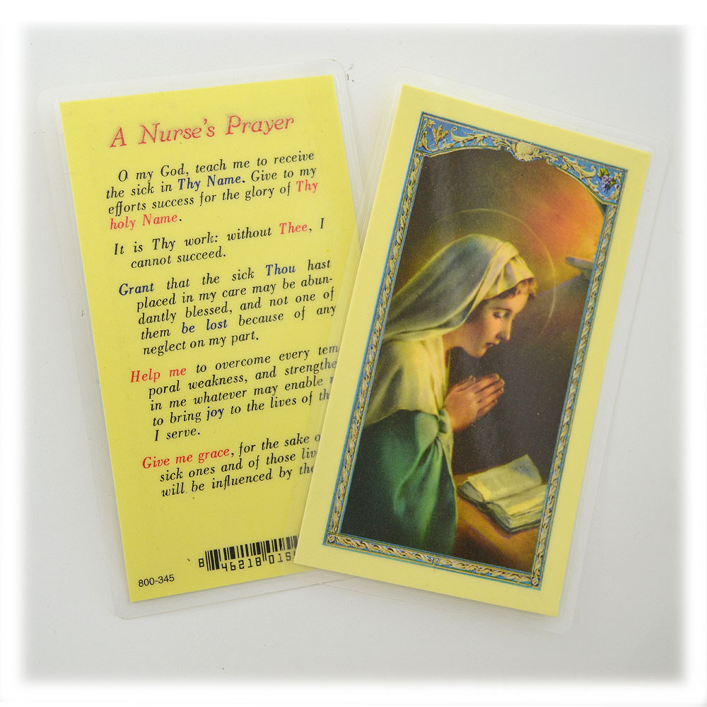 Nurses Prayer Laminated HC Madonna Praying showing both sides with the front image and back prayer text