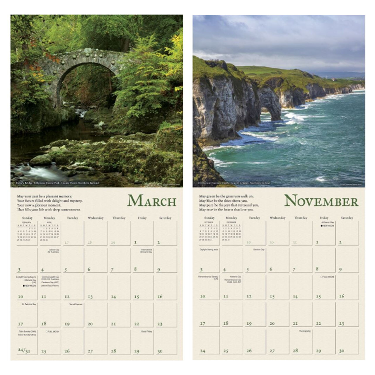 Inside examples of the 2024 Spirit of Ireland Wall Calendar