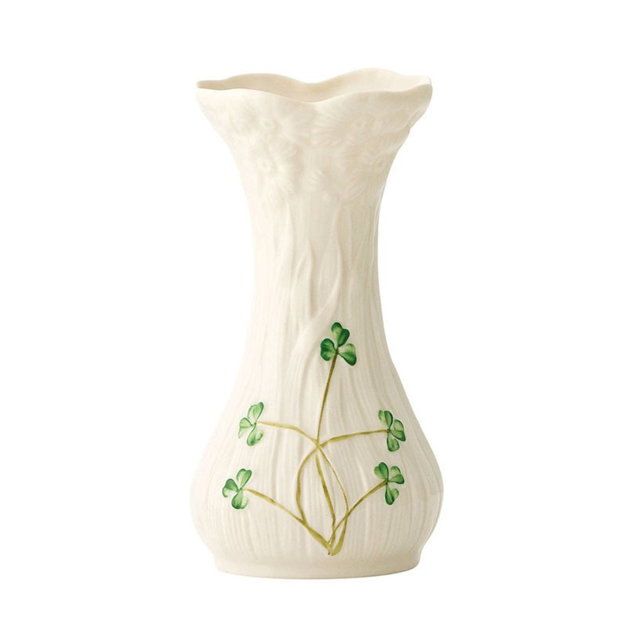 Belleek 4-1/2"H Daisy Spill Vase with Classic painted shamrocks