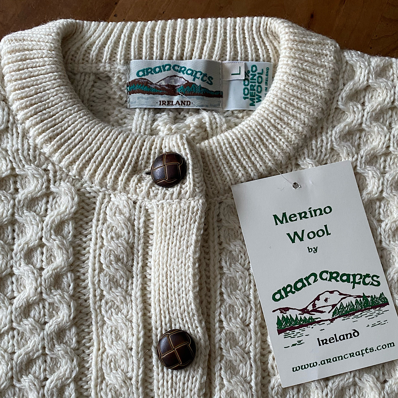 Detail of the Éireloom Classic Irish Wool Cardigan Sweater