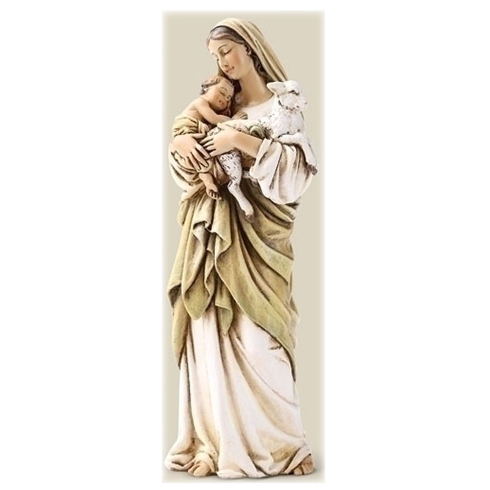 Madonna and Child W/Lamb 6IN Resin/Stone | St. Patrick's Guild
