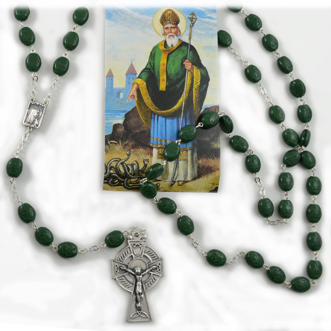 Irish Rosary with Shamrock Beads and Celtic Cross