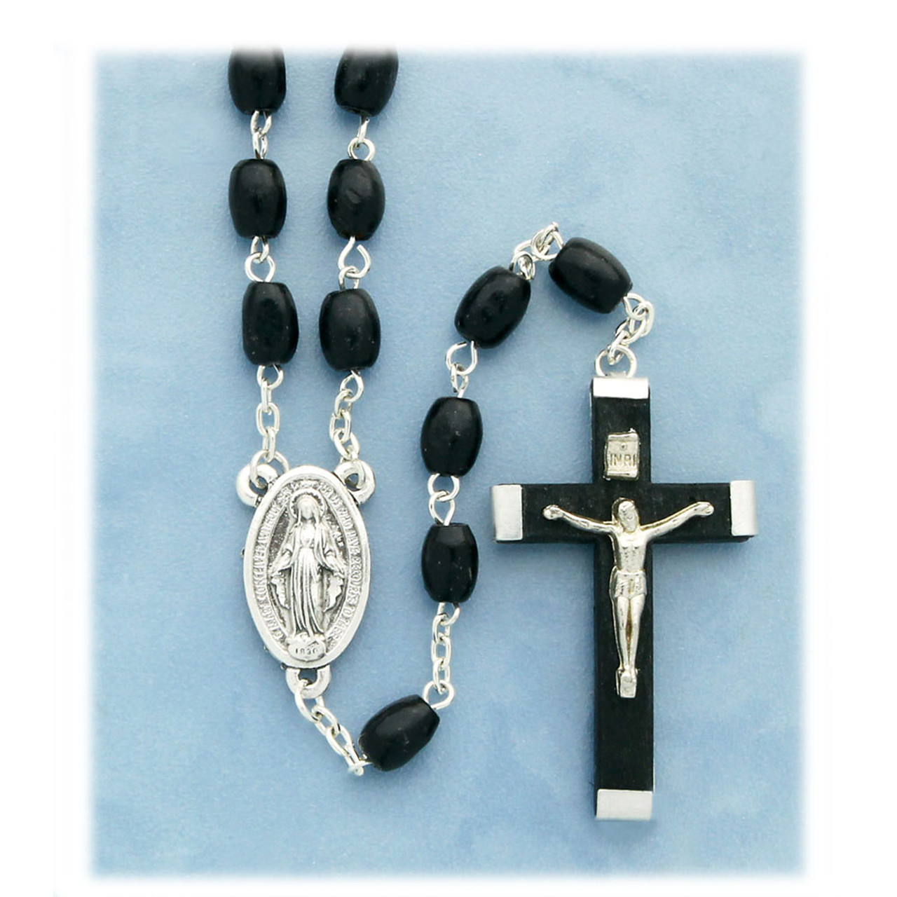 Economical Black Rosary Wooden Crucifix