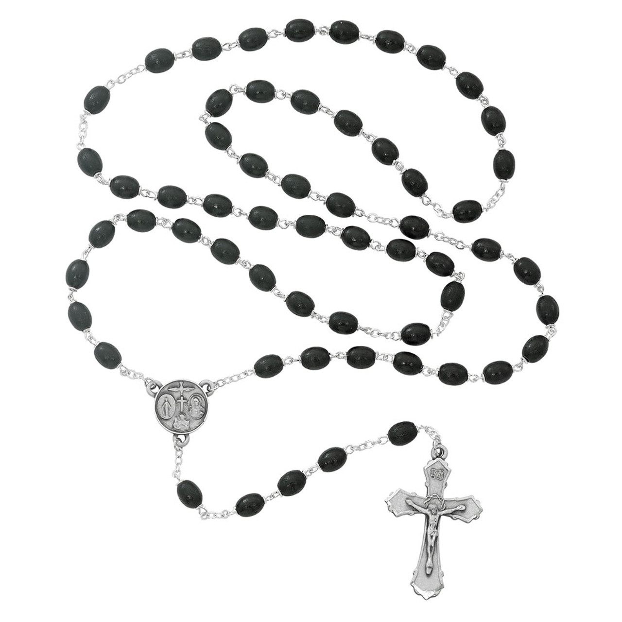 Rosary Black Wood With Pewter Crucifix