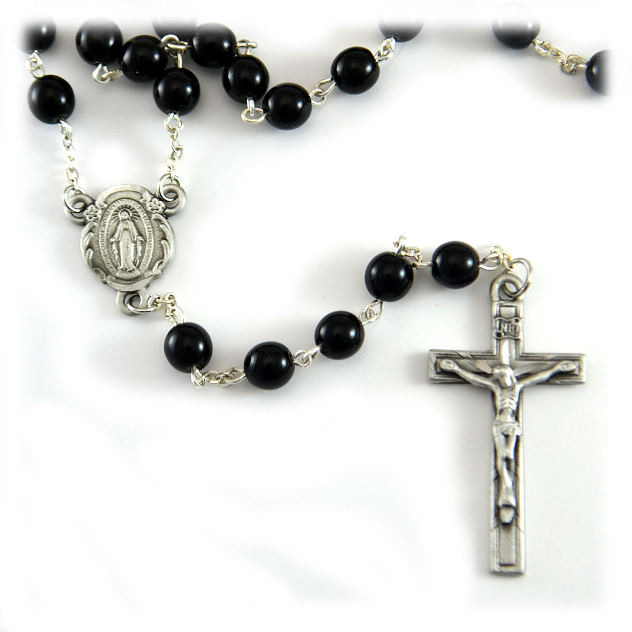 Rosary Prayer Beads INRI Black Crystal Beaded Crucifix Necklace Jerusa –  The Peace Of God®