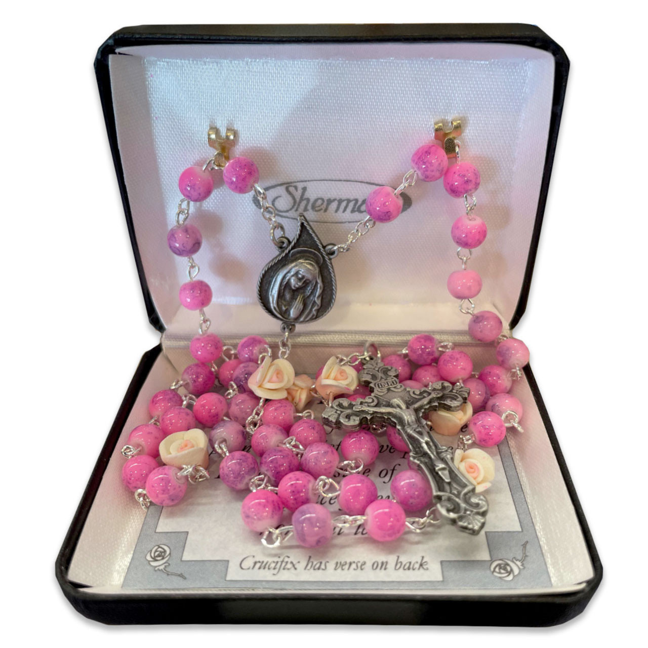 Deluxe Memorial Rosary With Rose Beads | St. Patrick's Guild