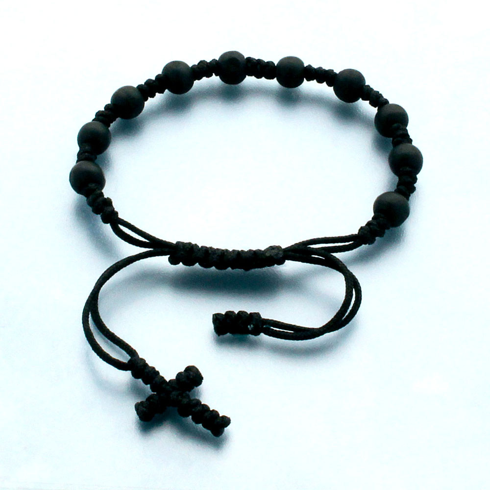 Black Rosary Bracelet with Knotted Cord St. Patricks Guild