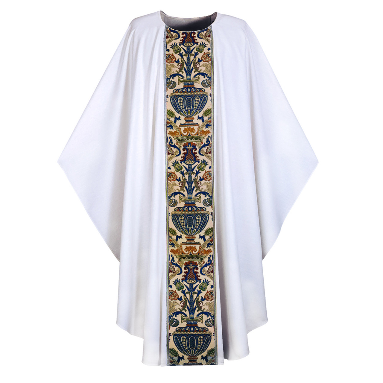 3377-0 White Chasuble in Dupion w/Blue Regina