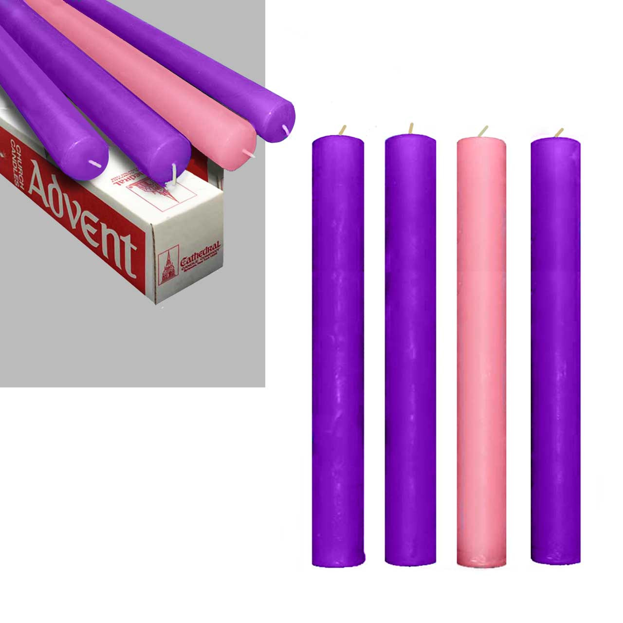 1.5x12 Purple/Pink 51% Beeswax Advent Candles