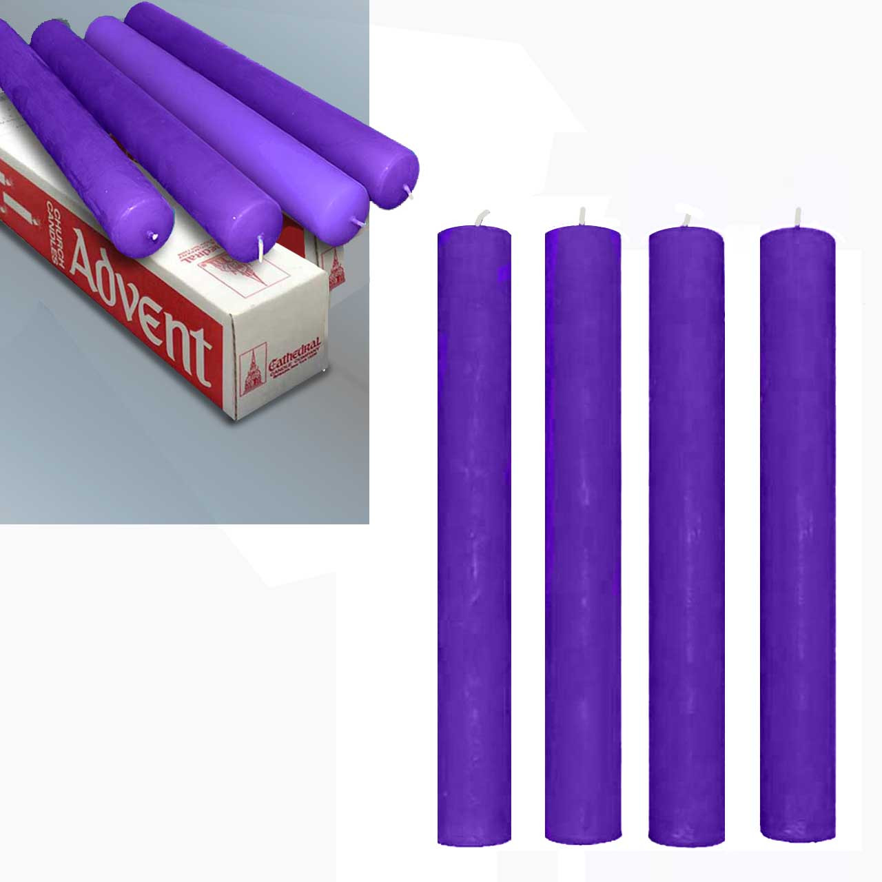 1-1/2"x12" Purple 51% Beeswax Advent Candles: Set of 4