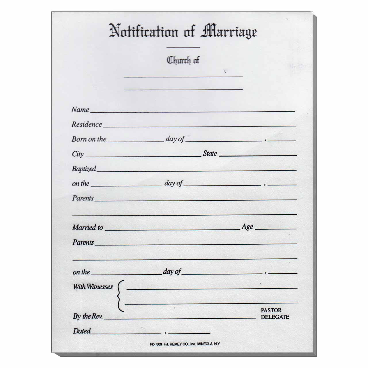 Pad Of 50 Notification Of Marriage Form St Patricks Guild 2514